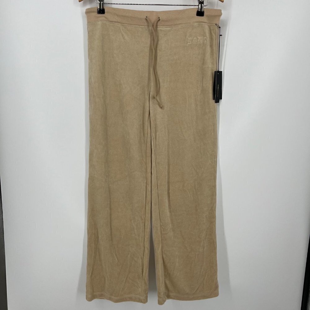 BCBGMaxAzria Women Track Pants Size XL Petite Spell Out Butt Embroidered Tan NWT